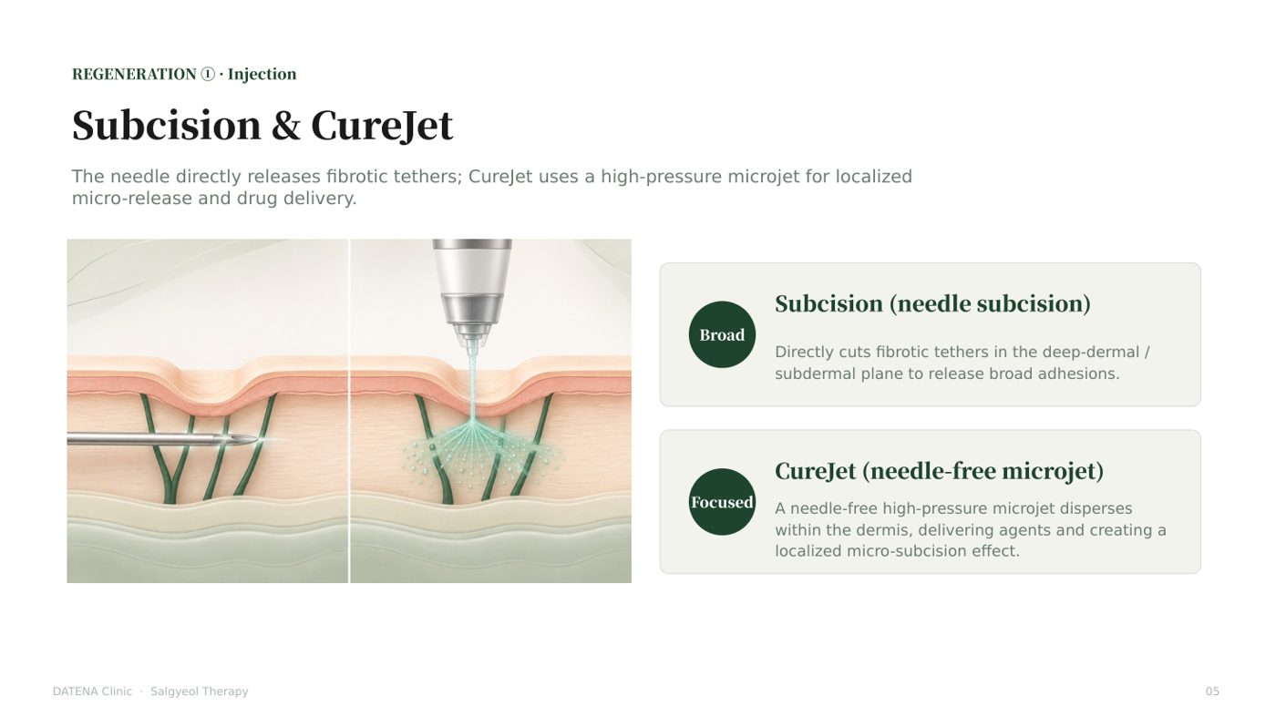 Subcision and CureJet — releasing tethered scars and needle-free micro-jet drug delivery